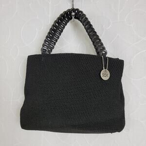 The Sak Womens Shoulder Bag One Size Black Double Leather Handle Crocheted Purse